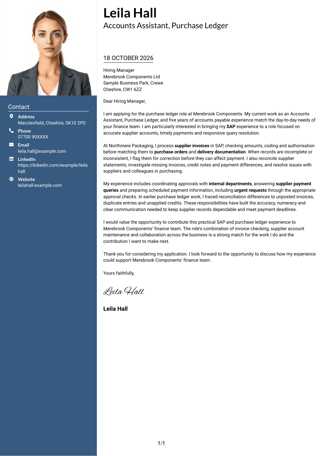 Cover letter example — page 1