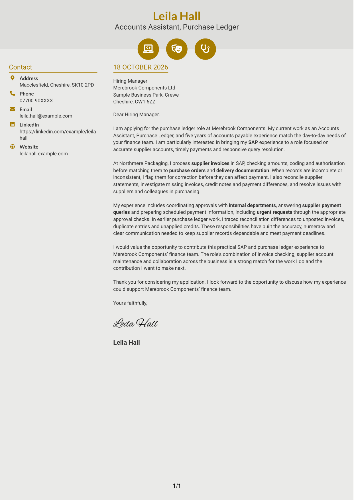 Cover letter example — page 1
