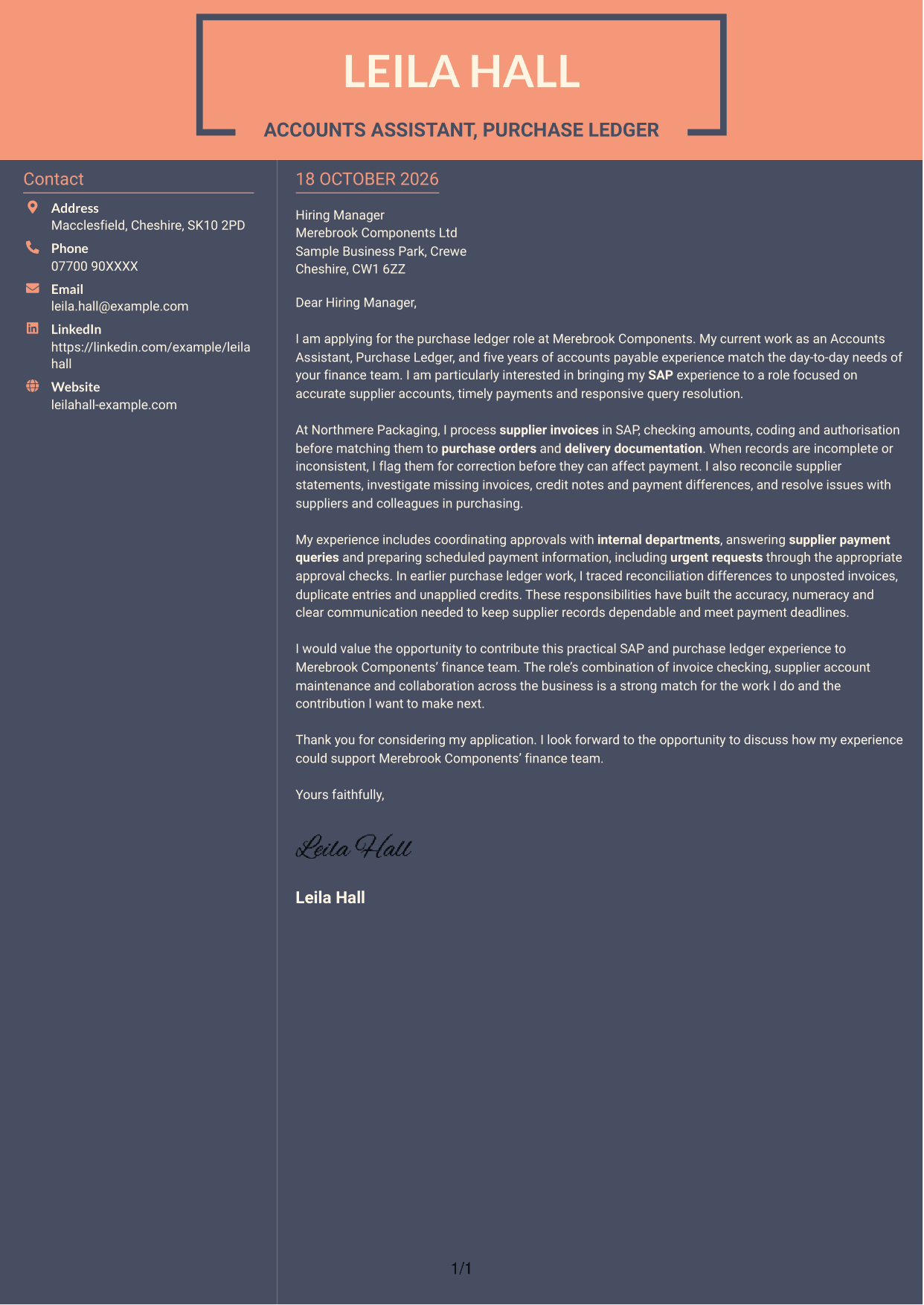 Cover letter example — page 1
