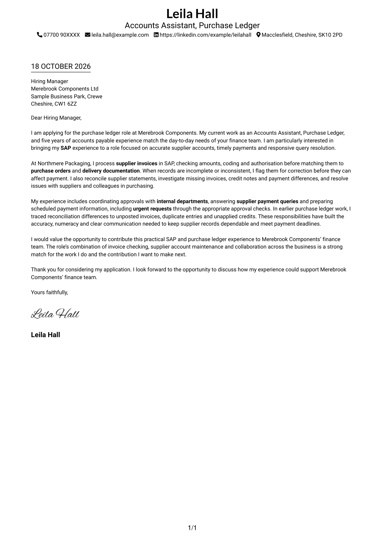 Cover letter example — page 1