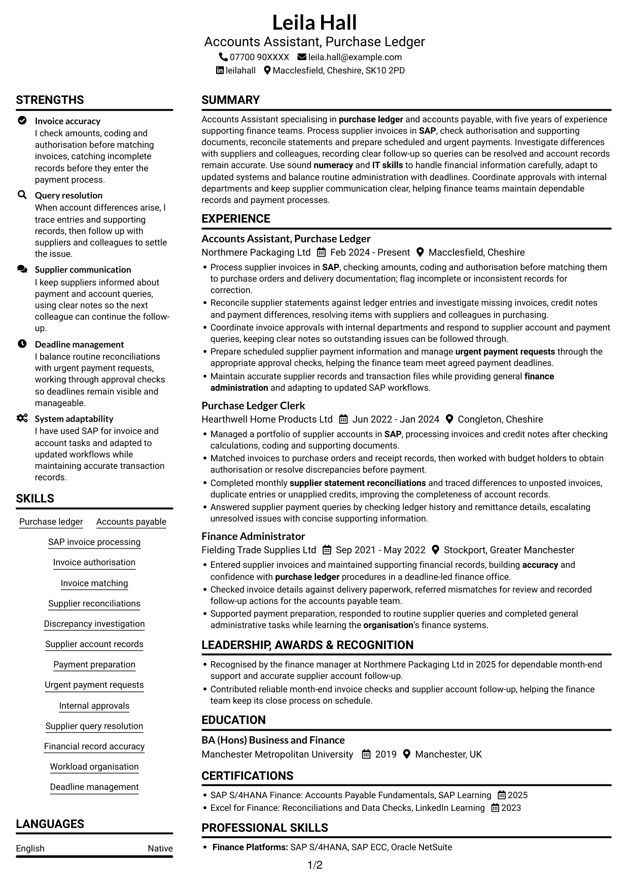 CV example — page 1