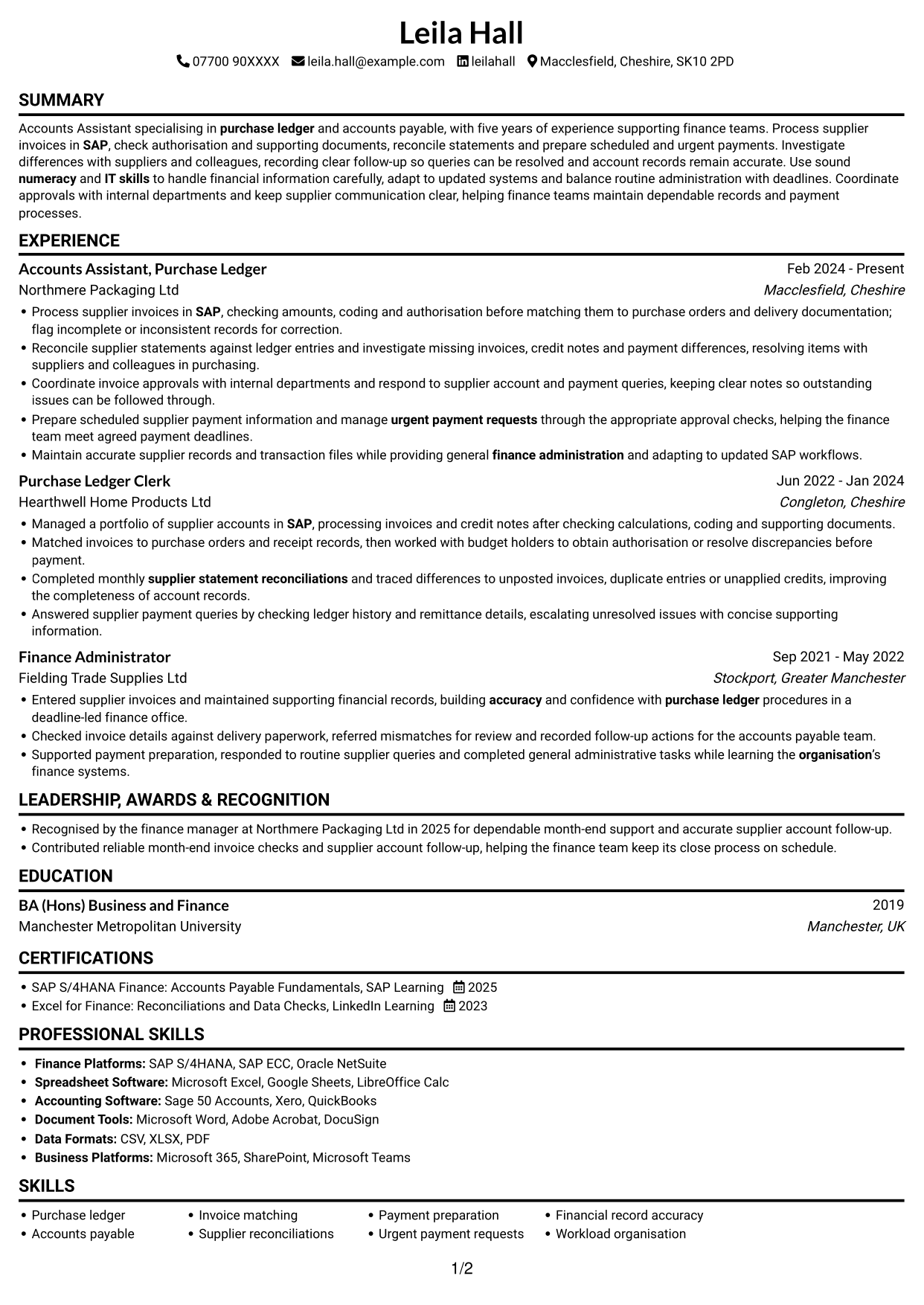 CV example — page 1