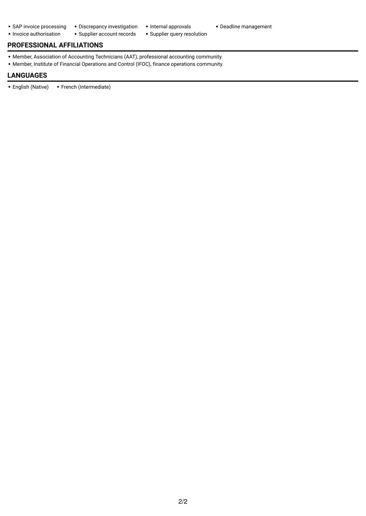 CV example — page 2