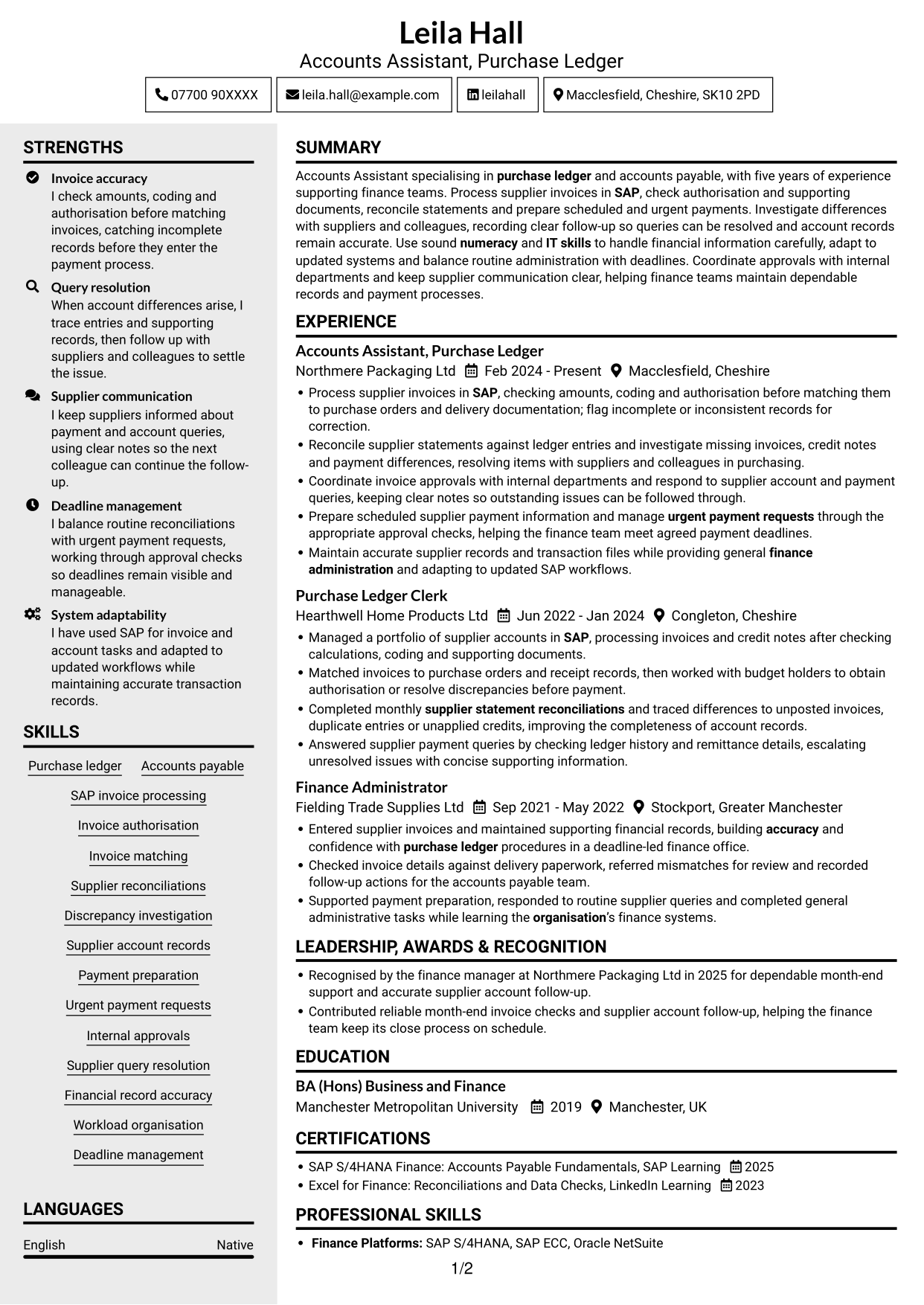 CV example — page 1