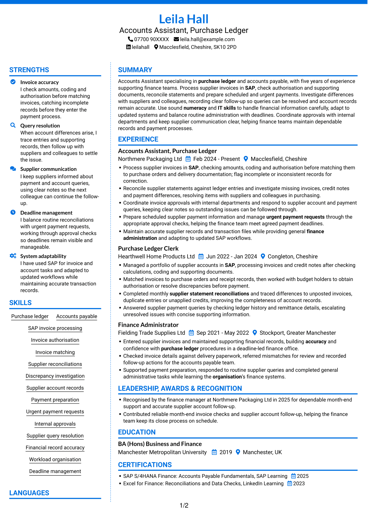 CV example — page 1