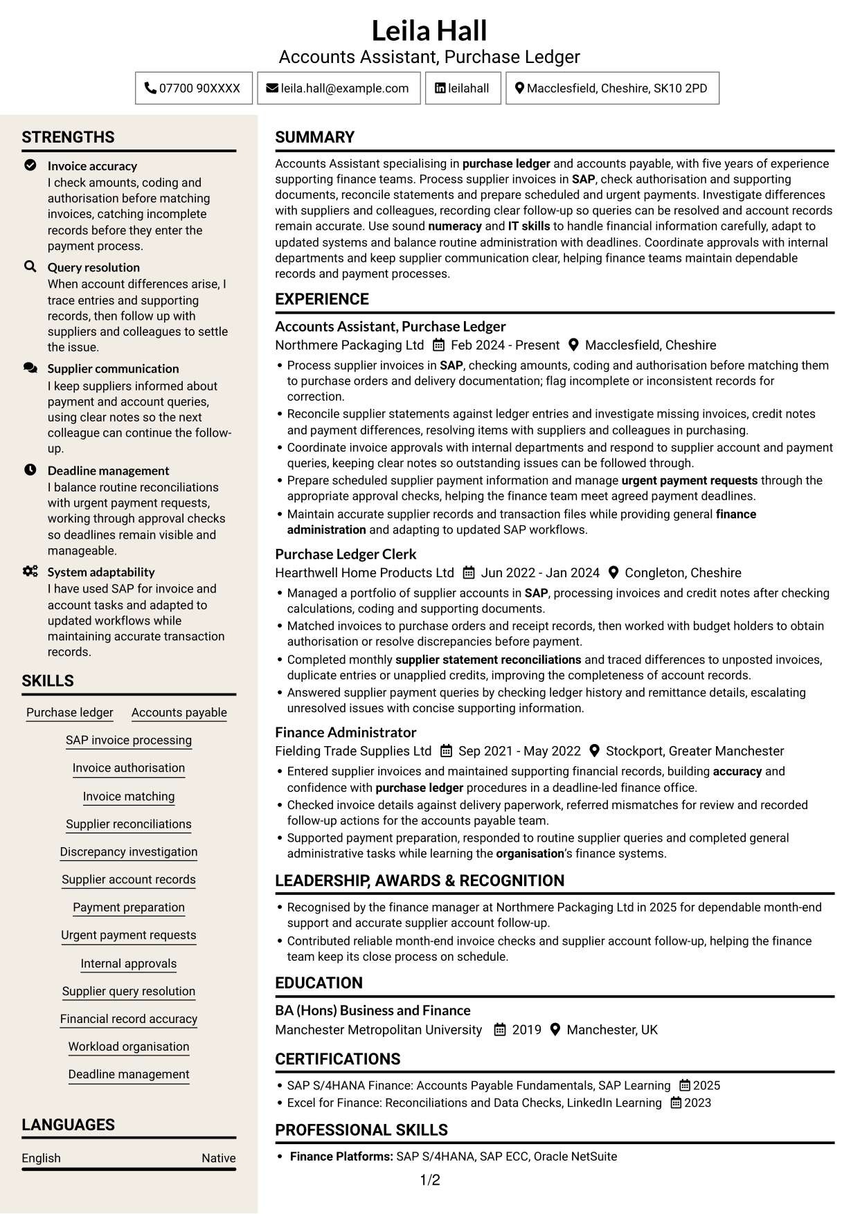 CV example — page 1