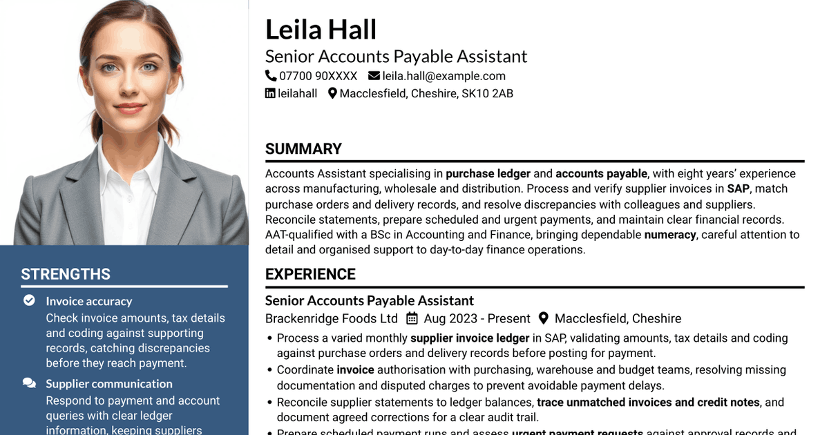 7 Accounts Assistant - Purchase Ledger CV Templates with Example