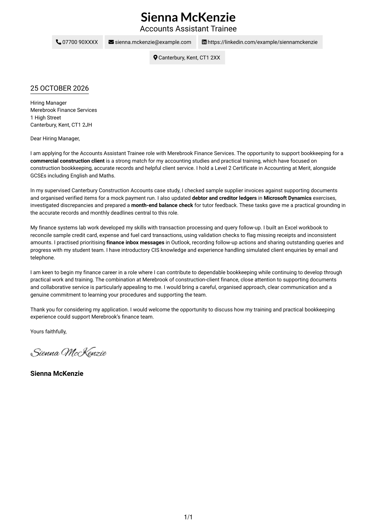 Cover letter example — page 1