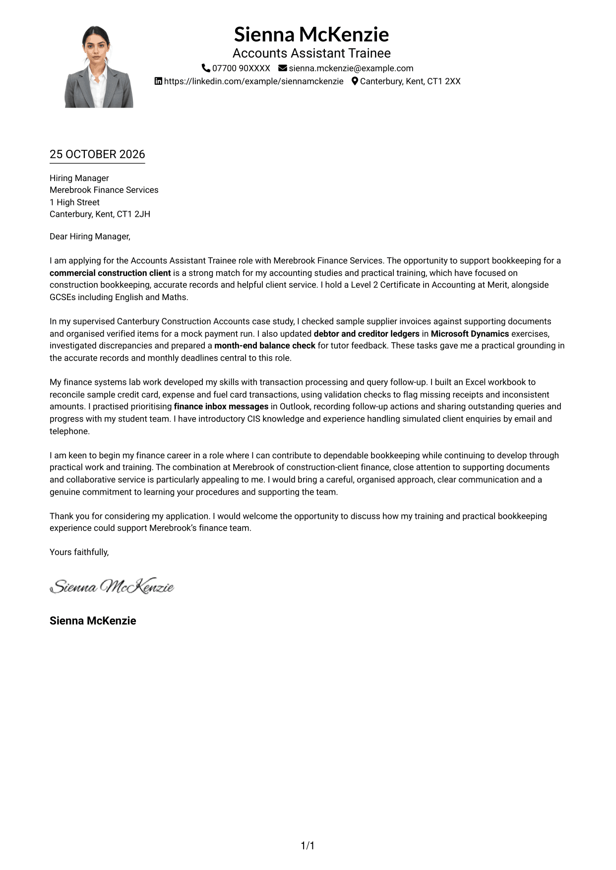 Cover letter example — page 1