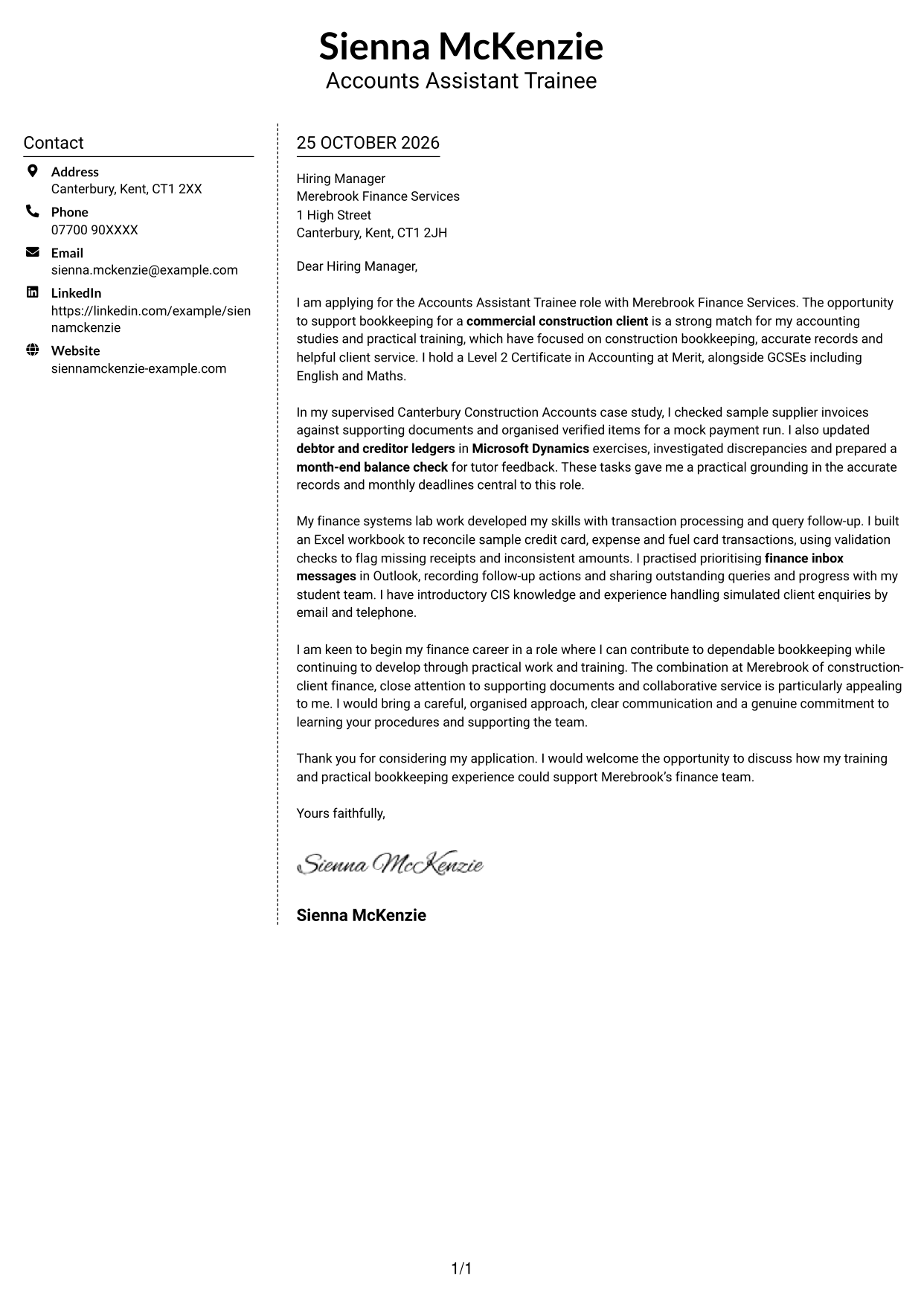 Cover letter example — page 1