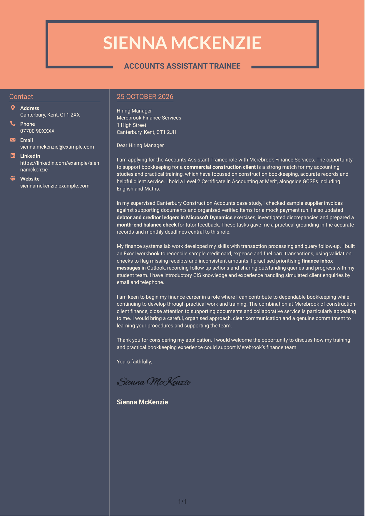 Cover letter example — page 1