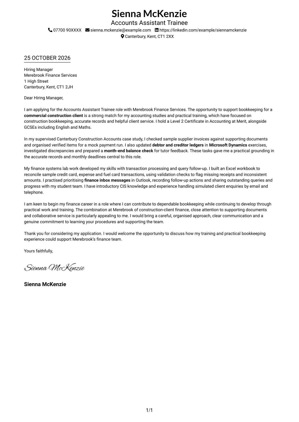 Cover letter example — page 1