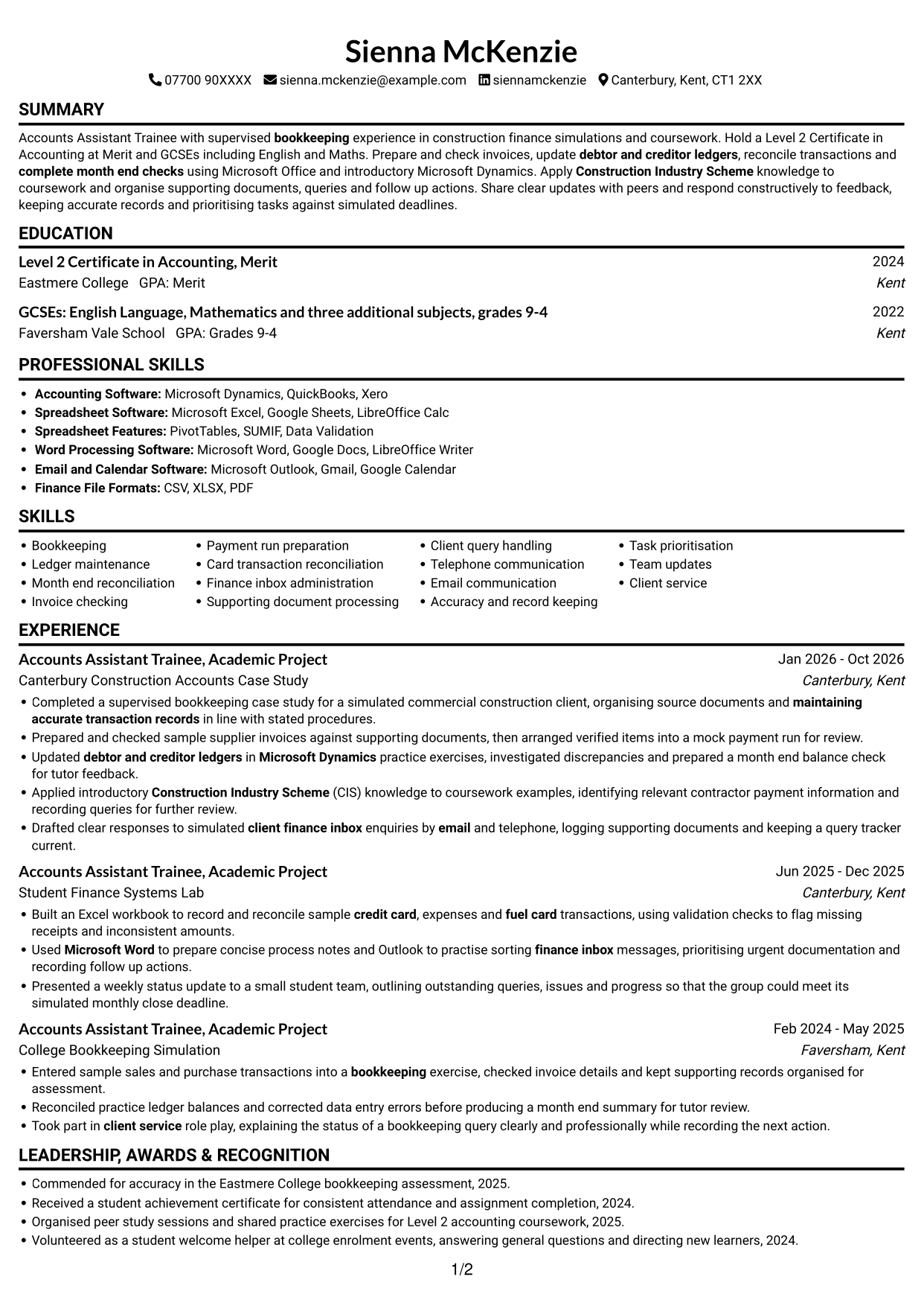 CV example — page 1