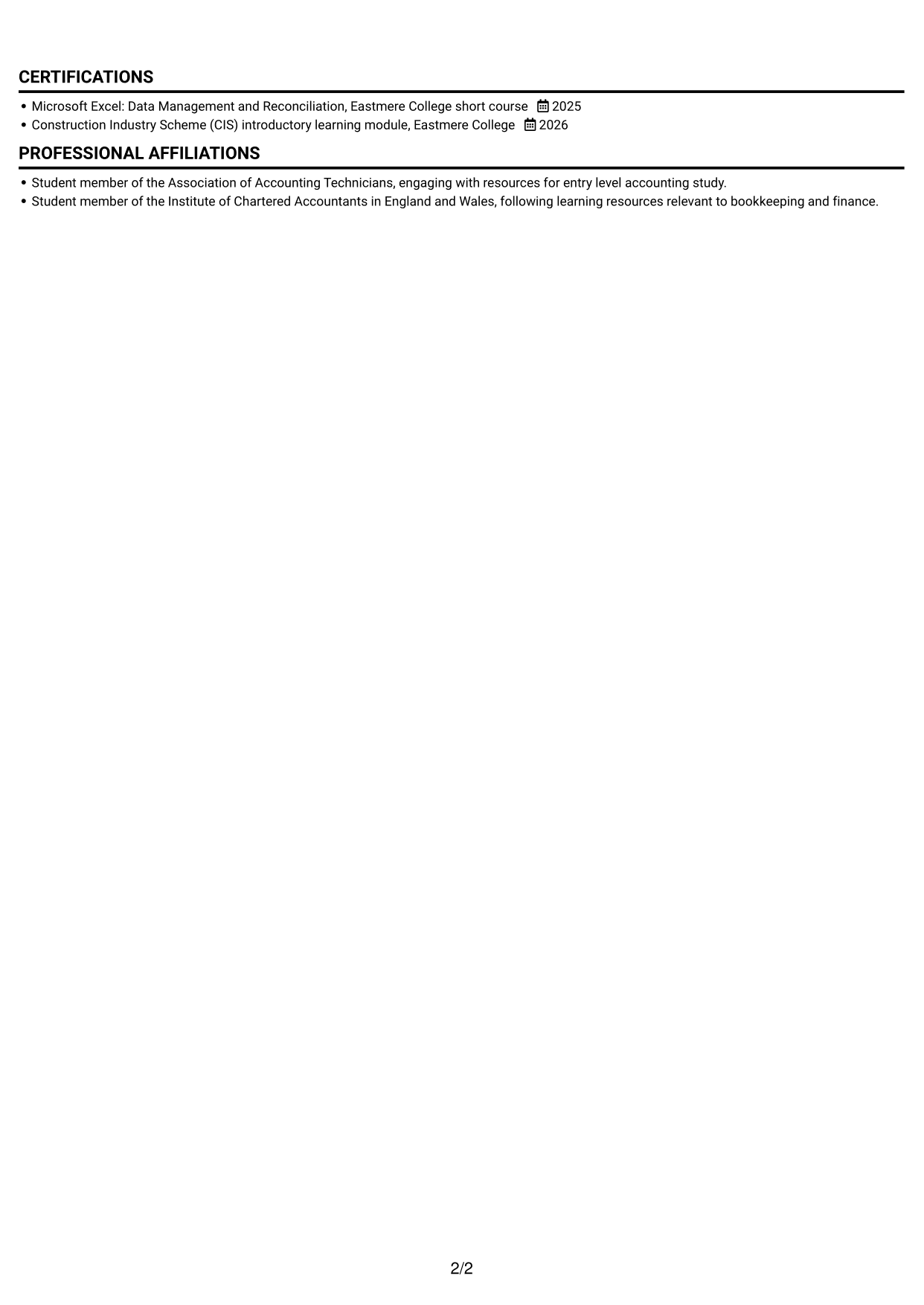 CV example — page 2
