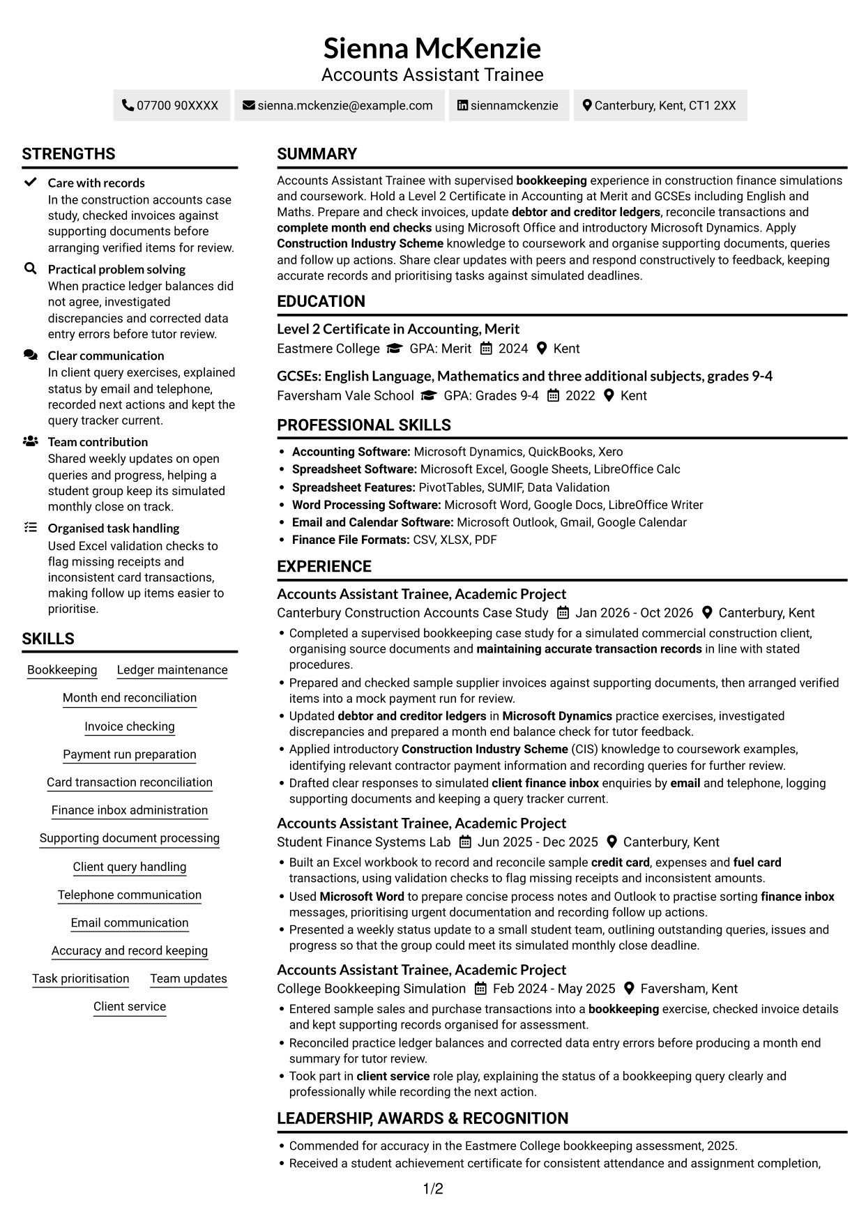 CV example — page 1