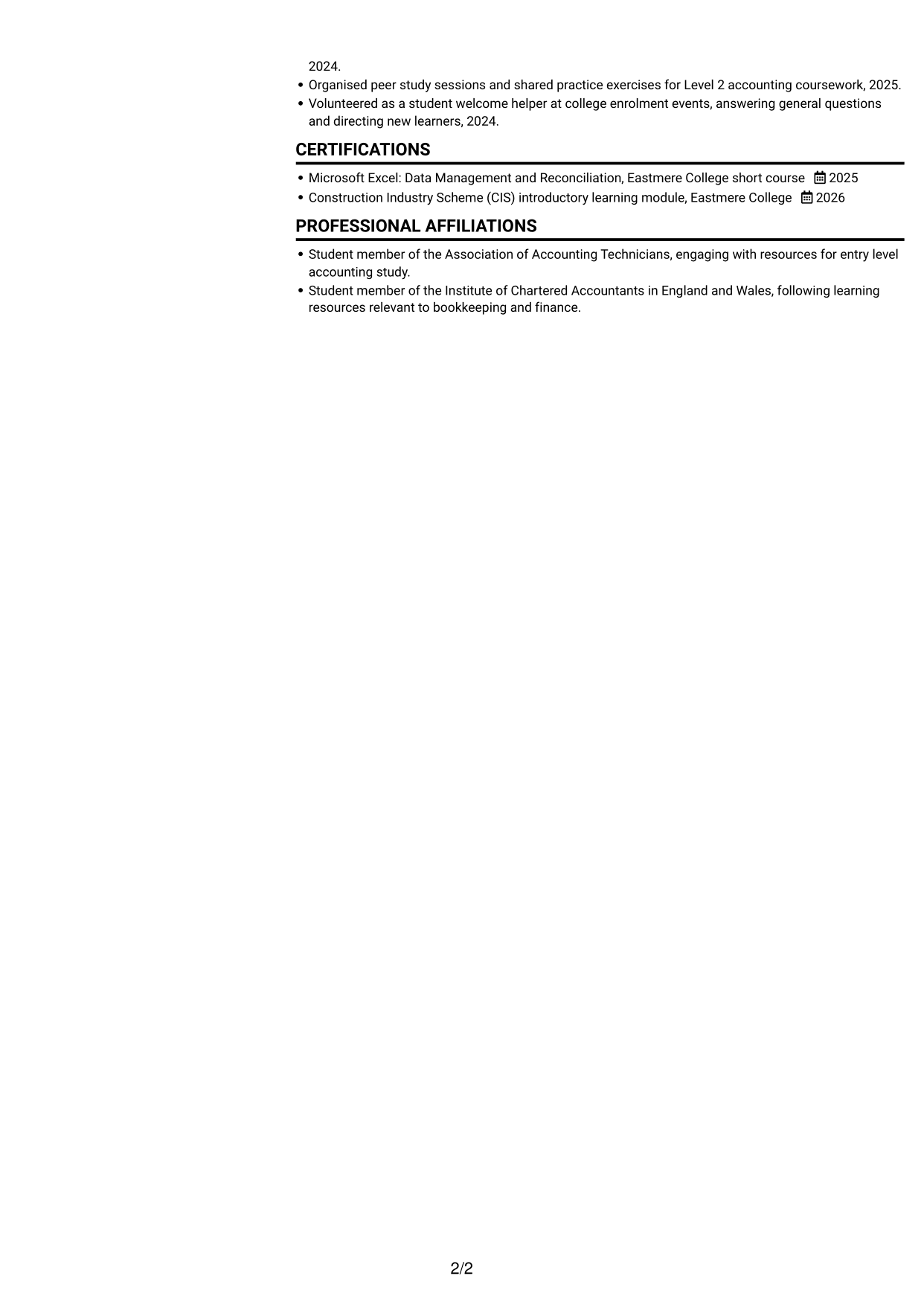 CV example — page 2