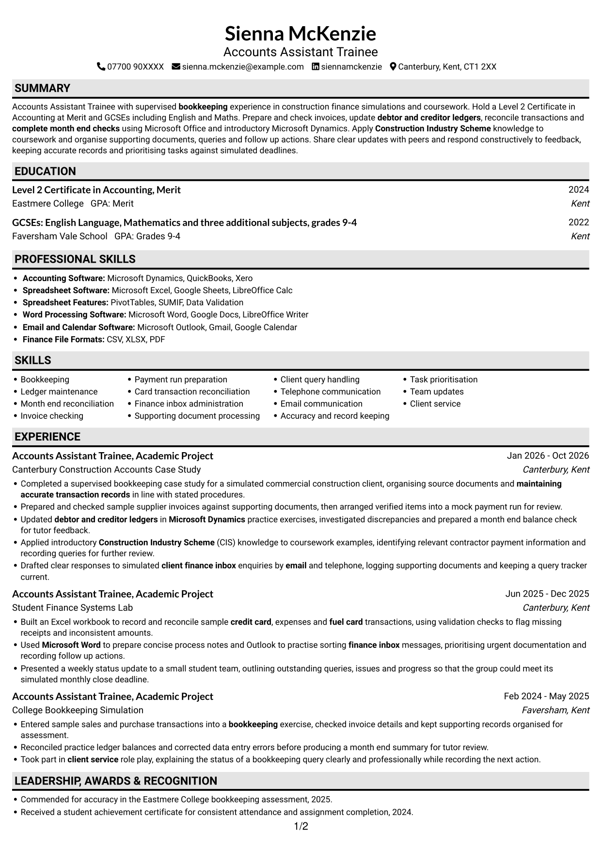 CV example — page 1