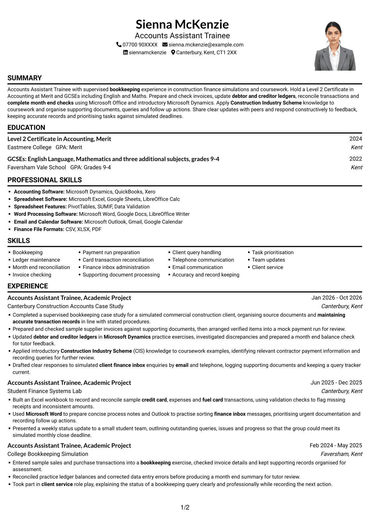 CV example — page 1