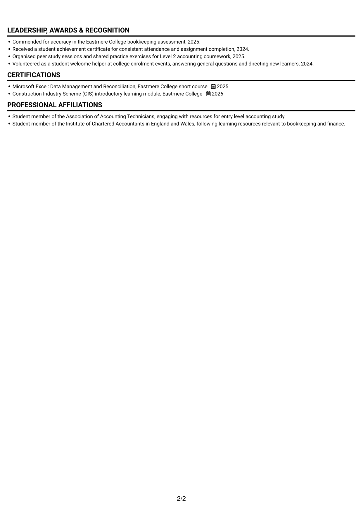CV example — page 2