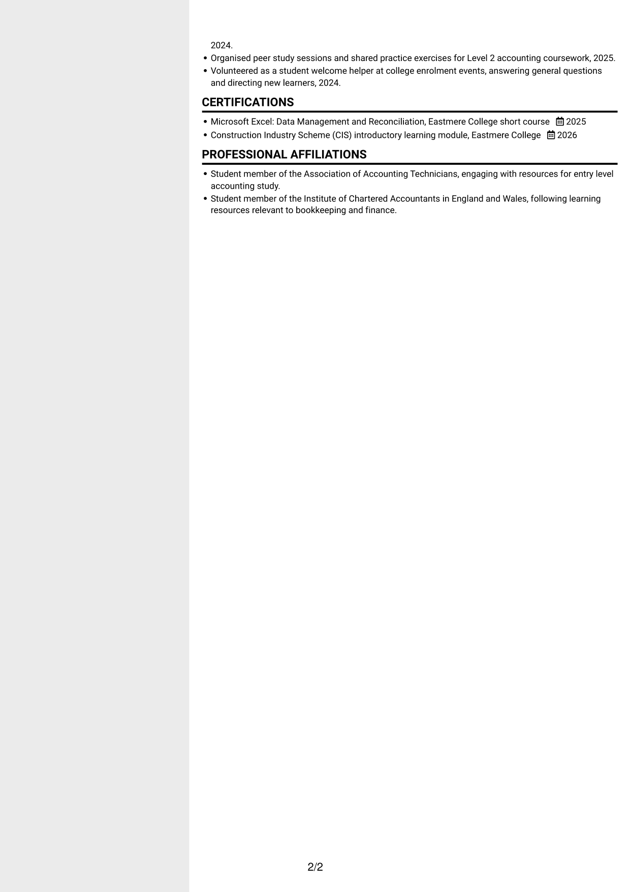 CV example — page 2