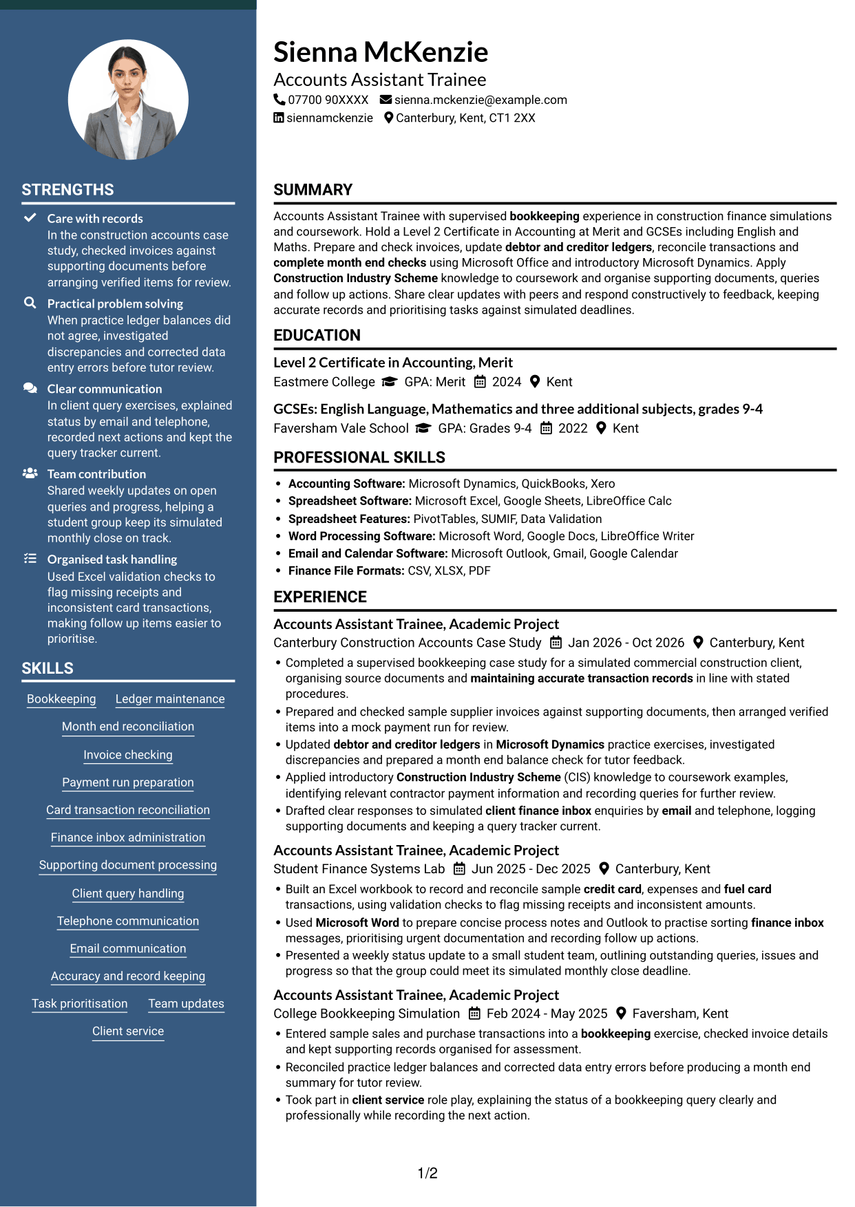 CV example — page 1
