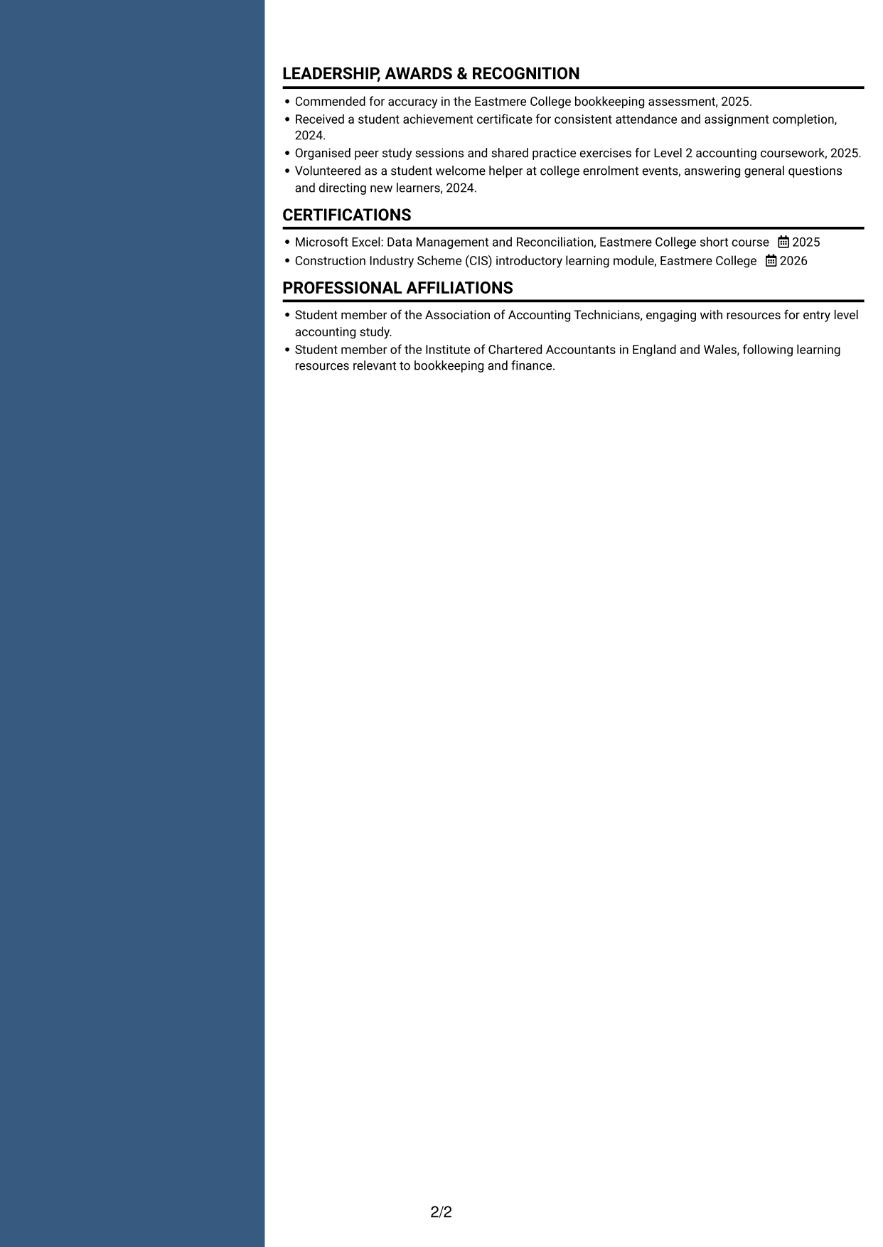 CV example — page 2