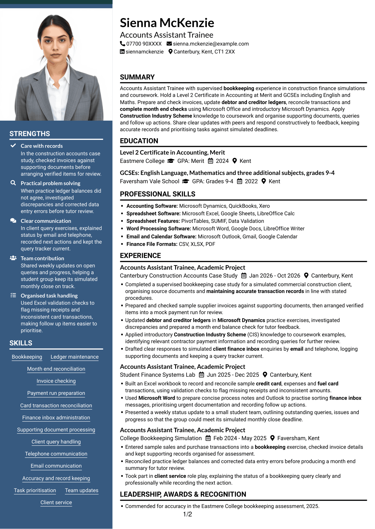 CV example — page 1