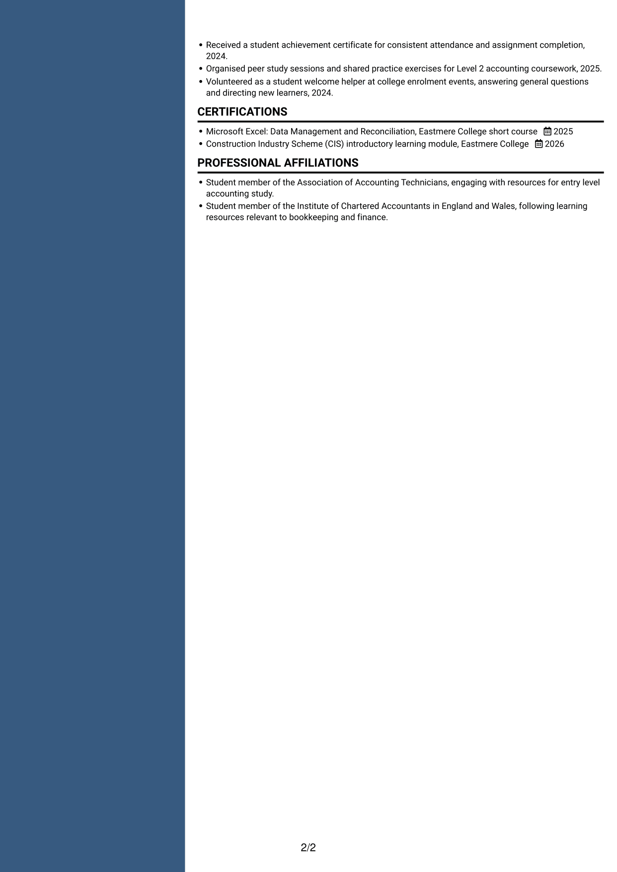 CV example — page 2