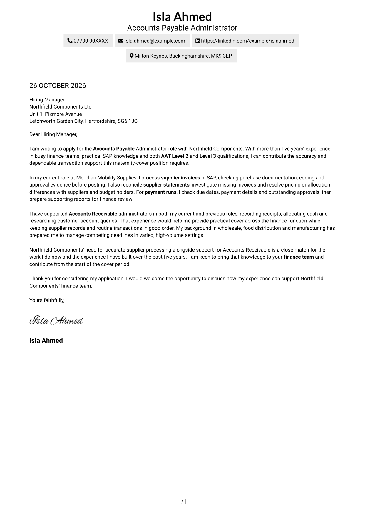 Cover letter example — page 1