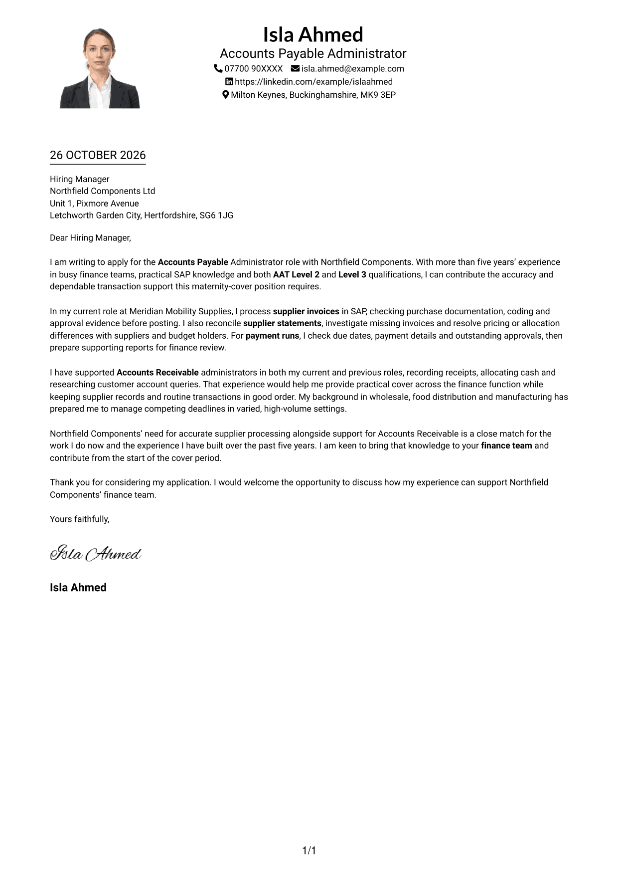 Cover letter example — page 1