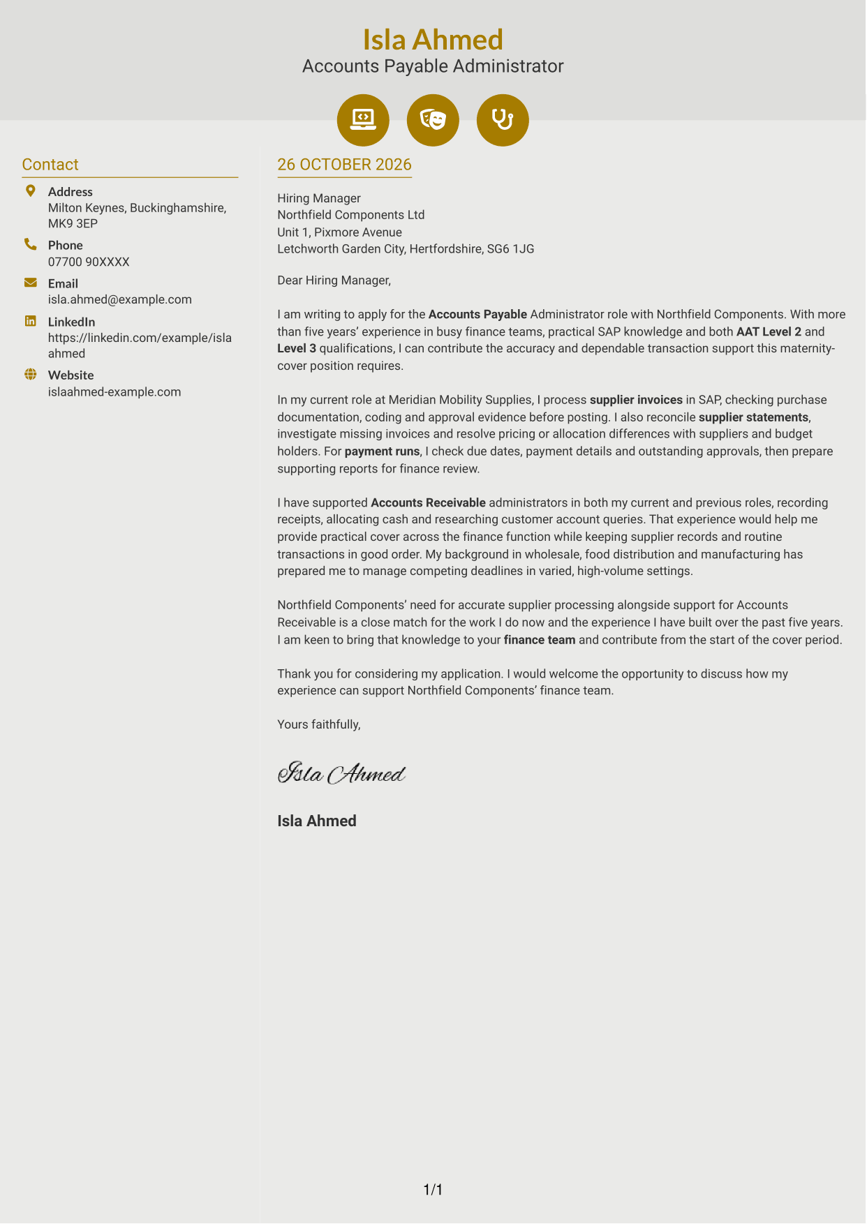 Cover letter example — page 1
