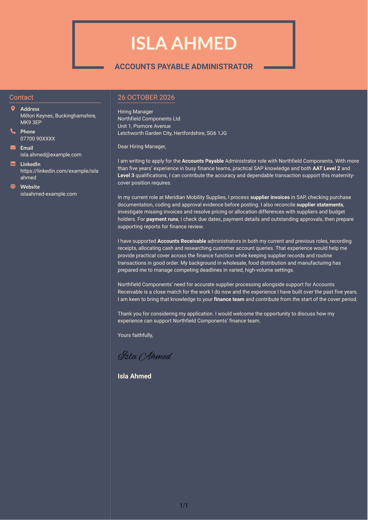 Cover letter example — page 1