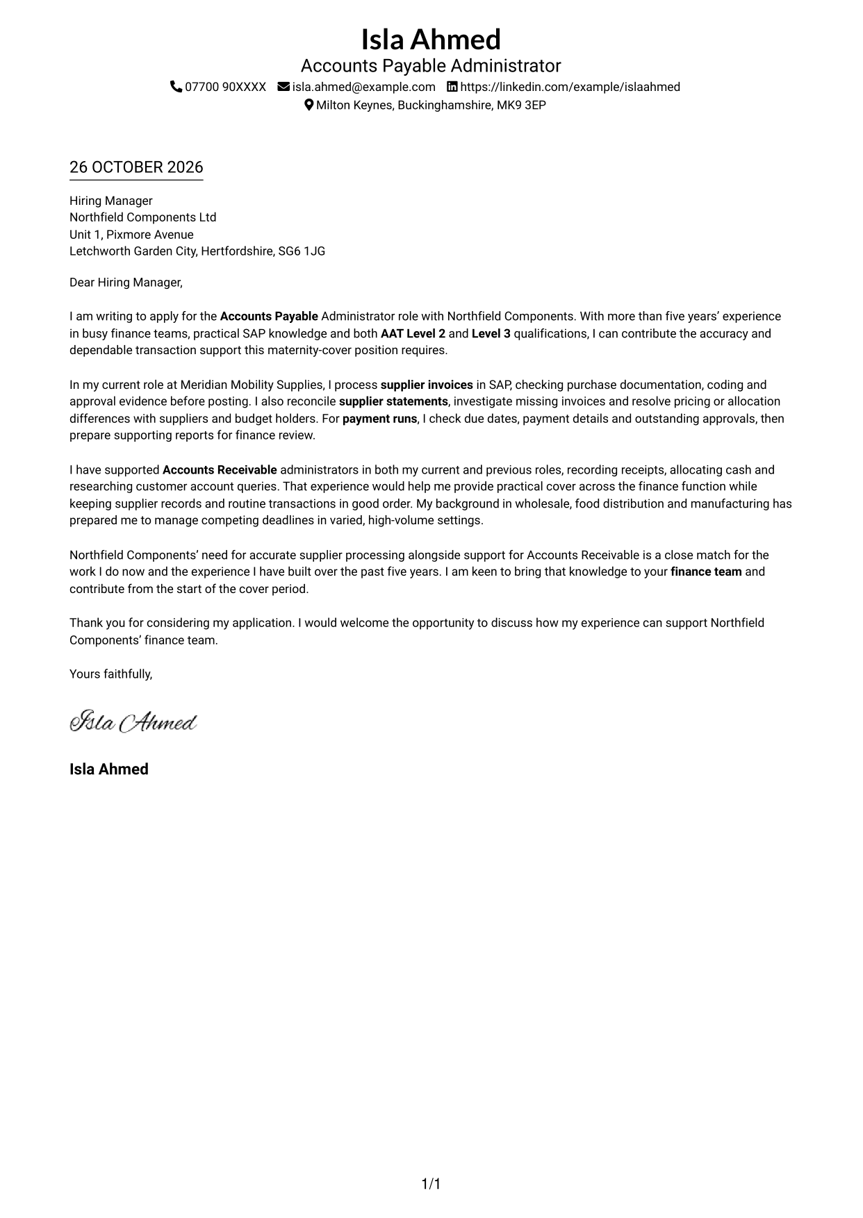 Cover letter example — page 1