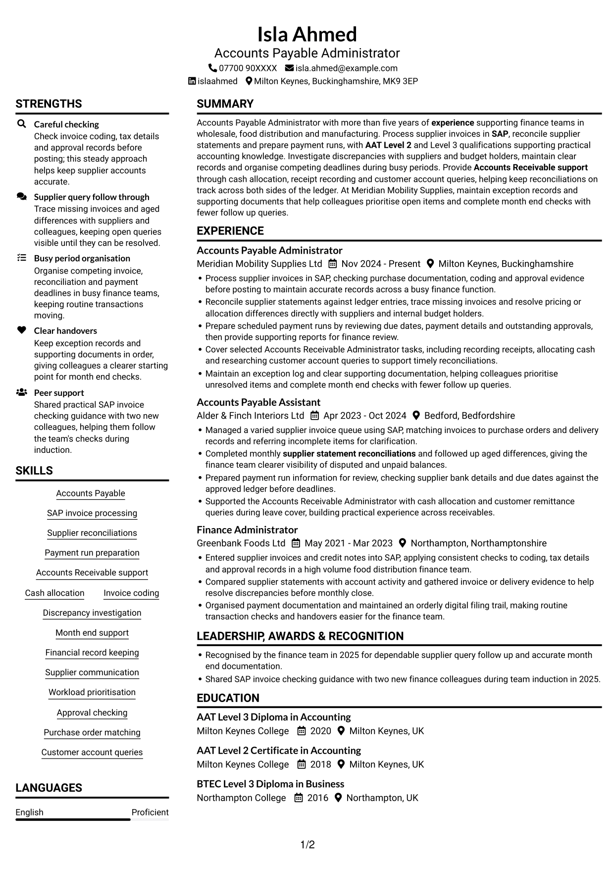 CV example — page 1