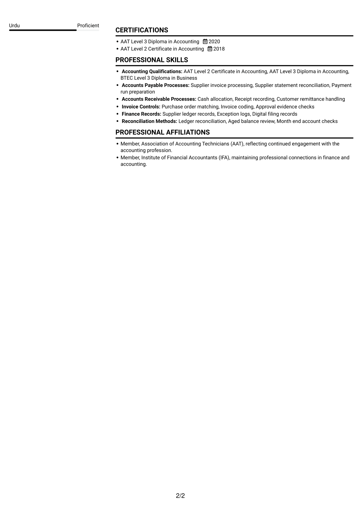 CV example — page 2