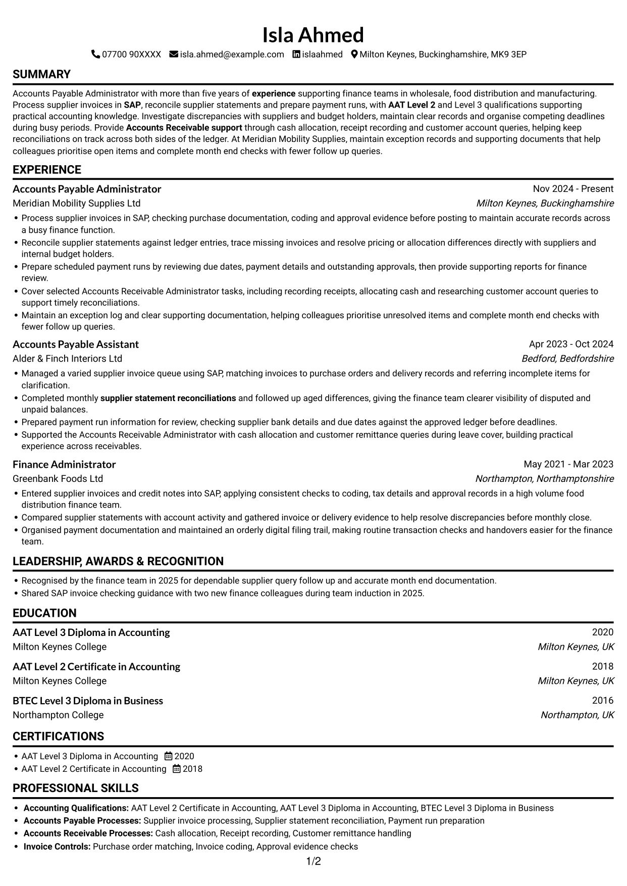 CV example — page 1
