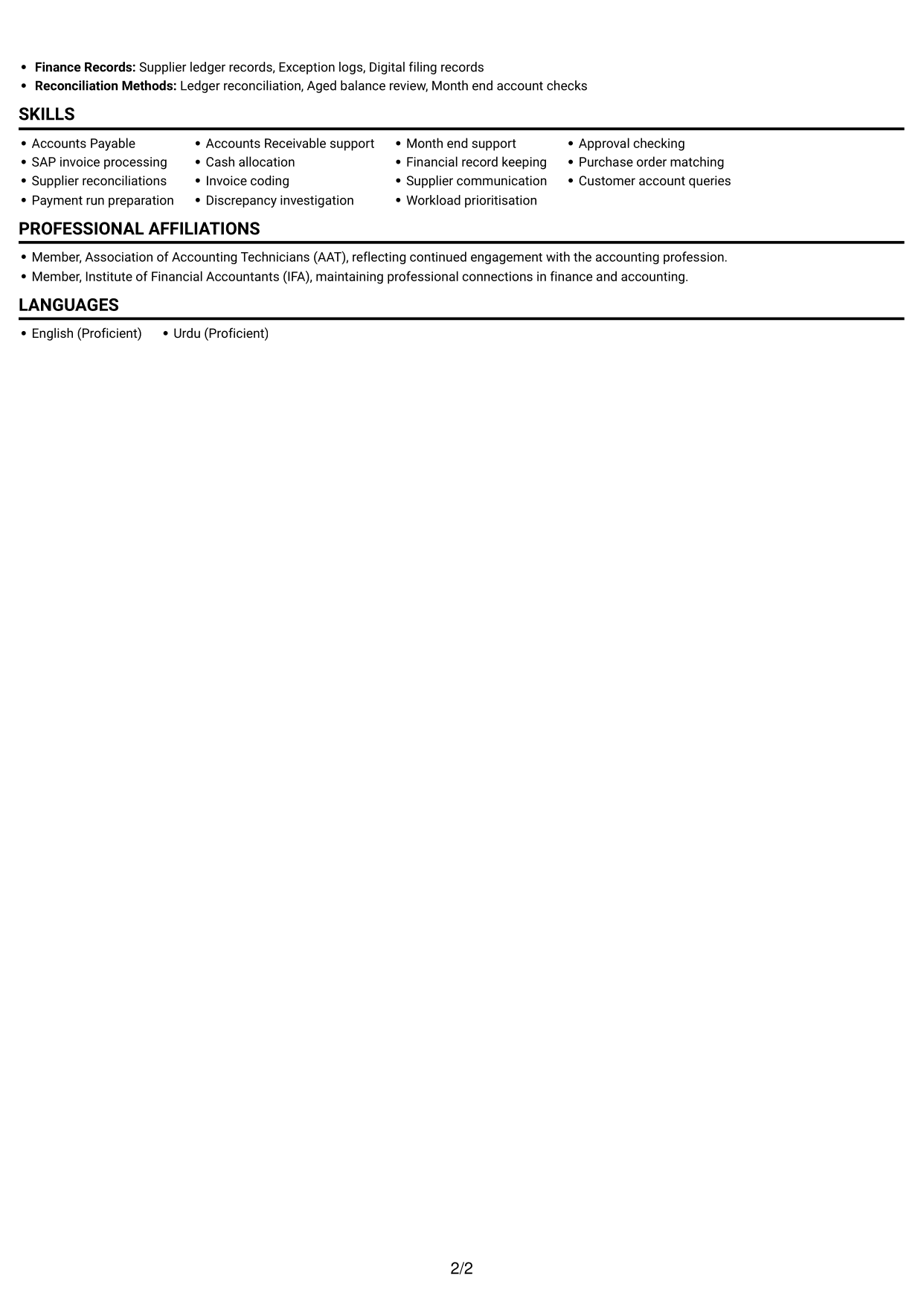 CV example — page 2