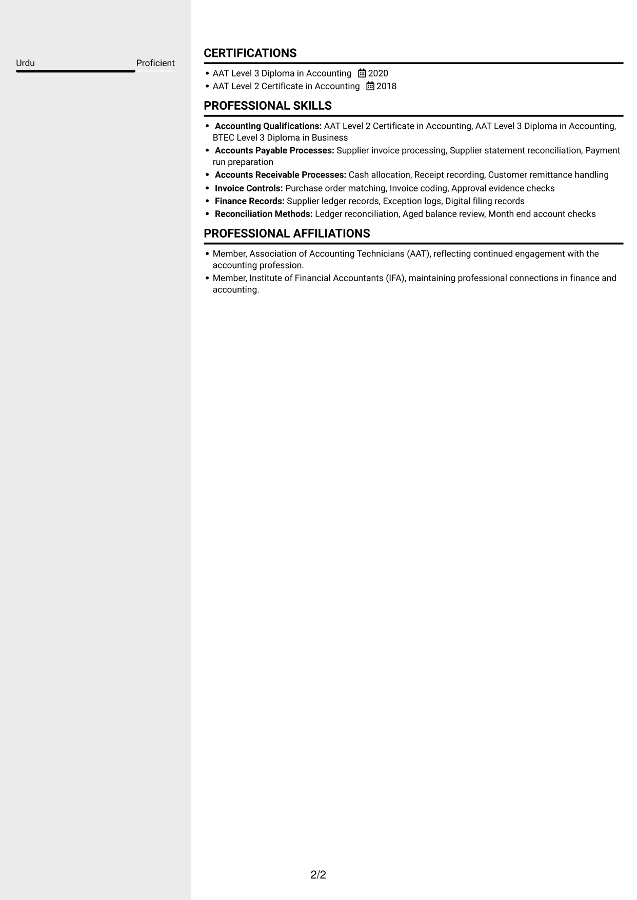 CV example — page 2