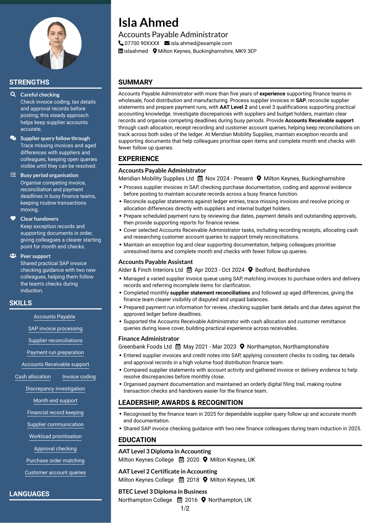 CV example — page 1