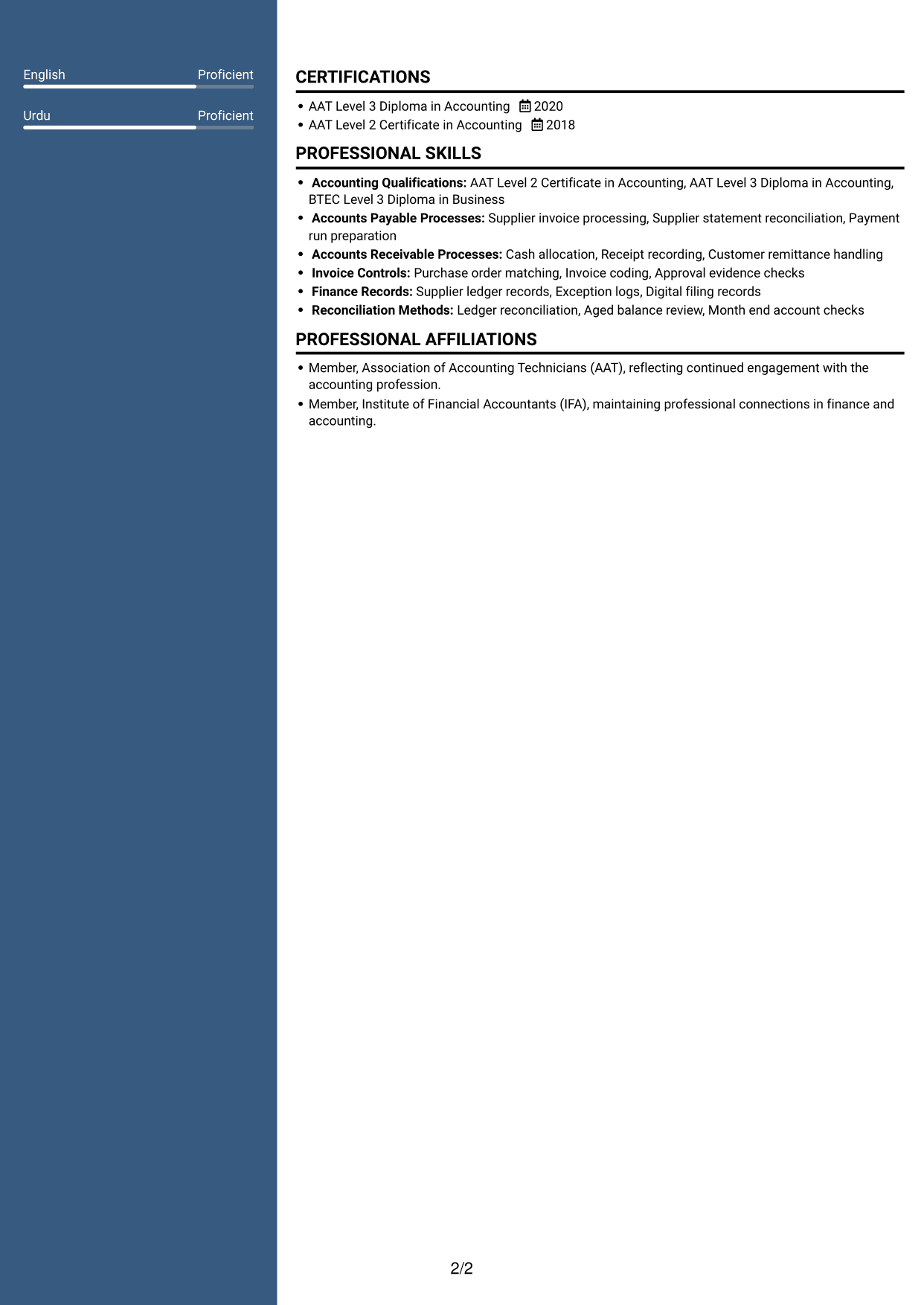 CV example — page 2