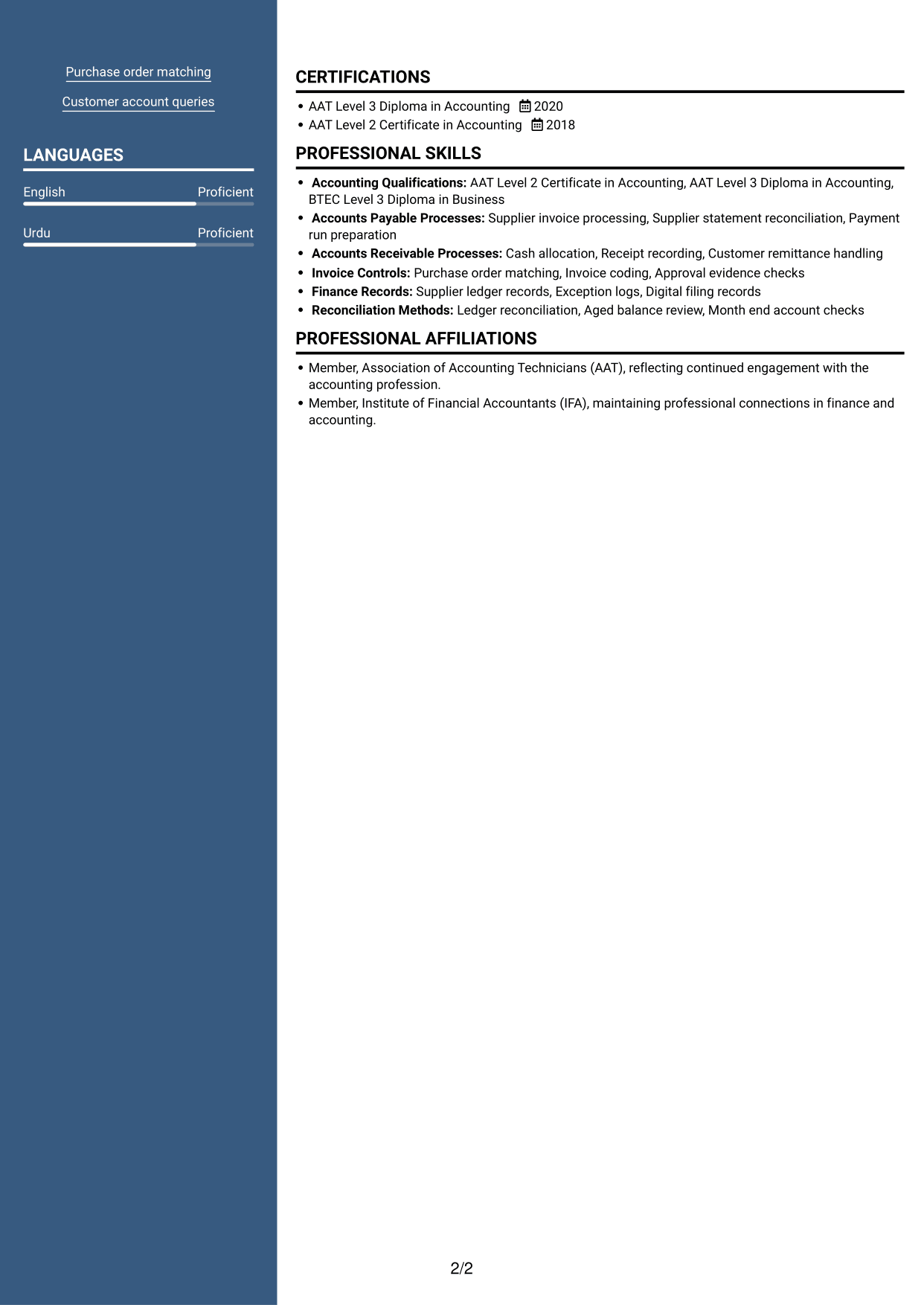 CV example — page 2