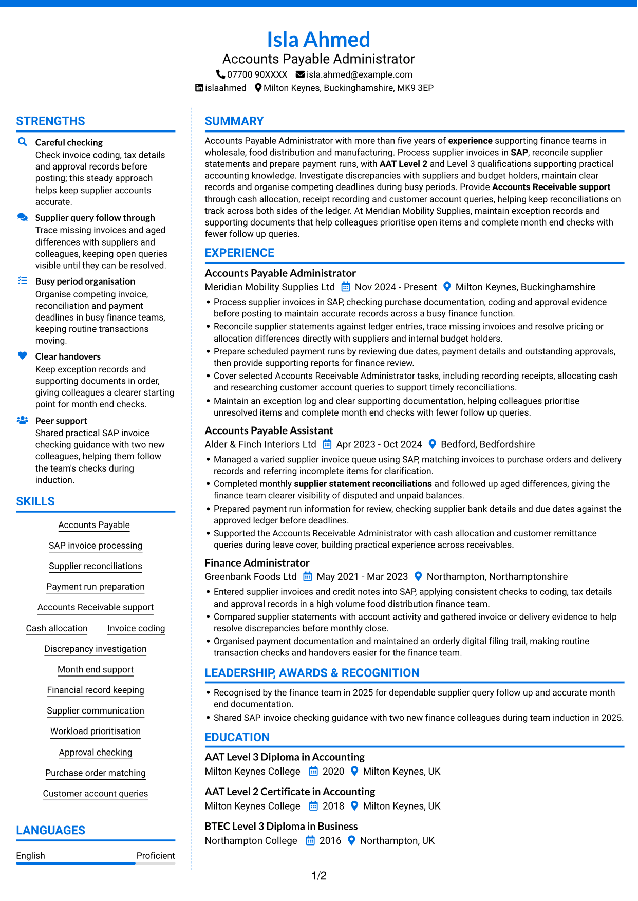 CV example — page 1
