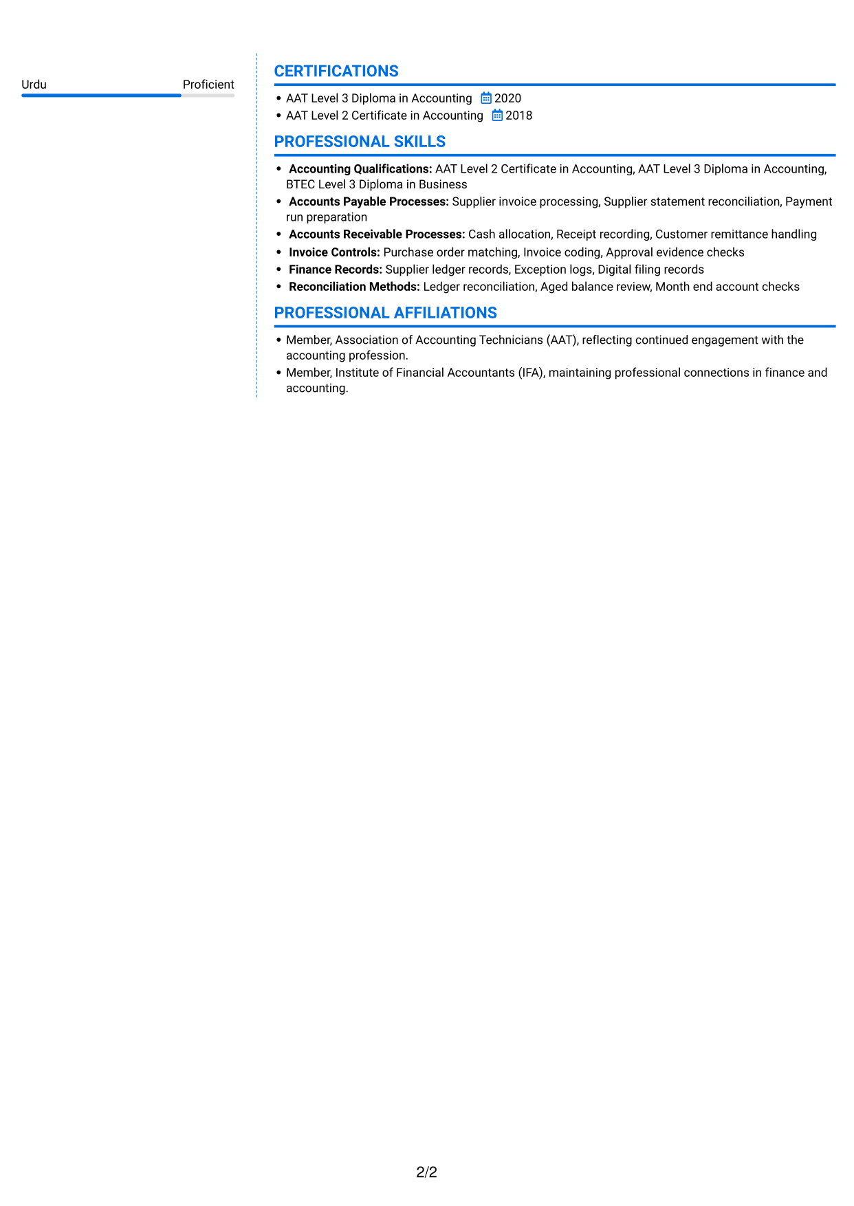 CV example — page 2