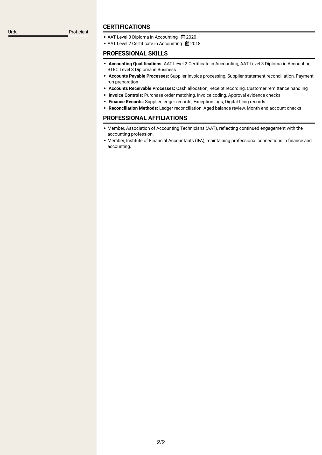 CV example — page 2