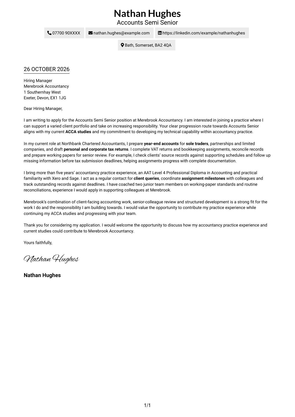Cover letter example — page 1