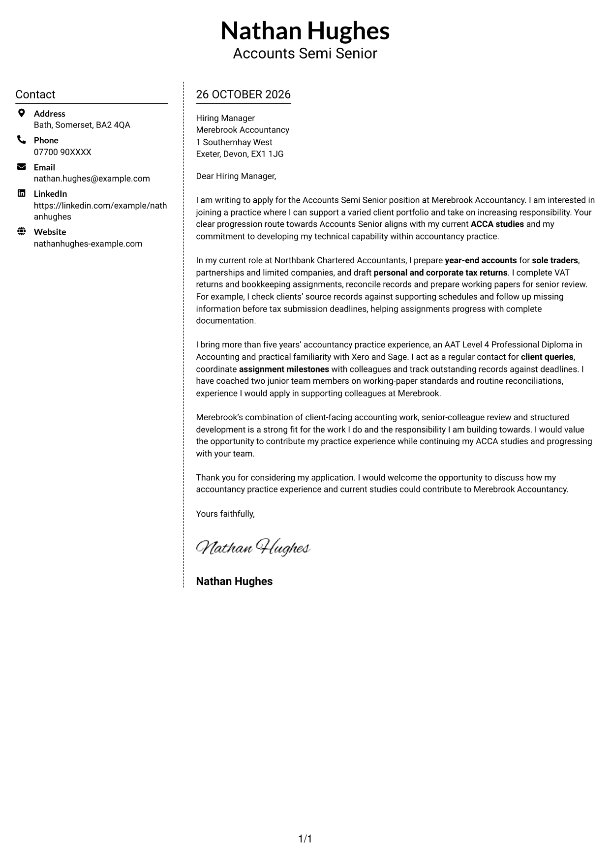 Cover letter example — page 1