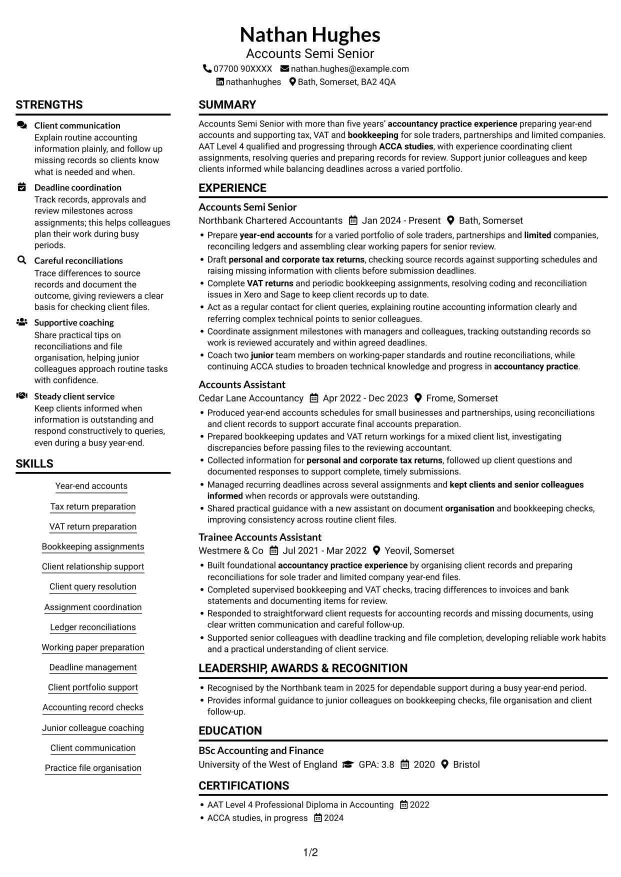 CV example — page 1