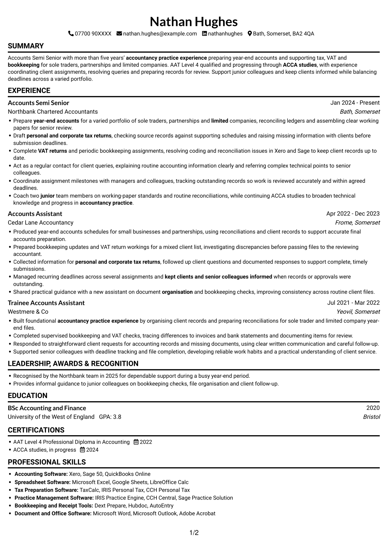 CV example — page 1