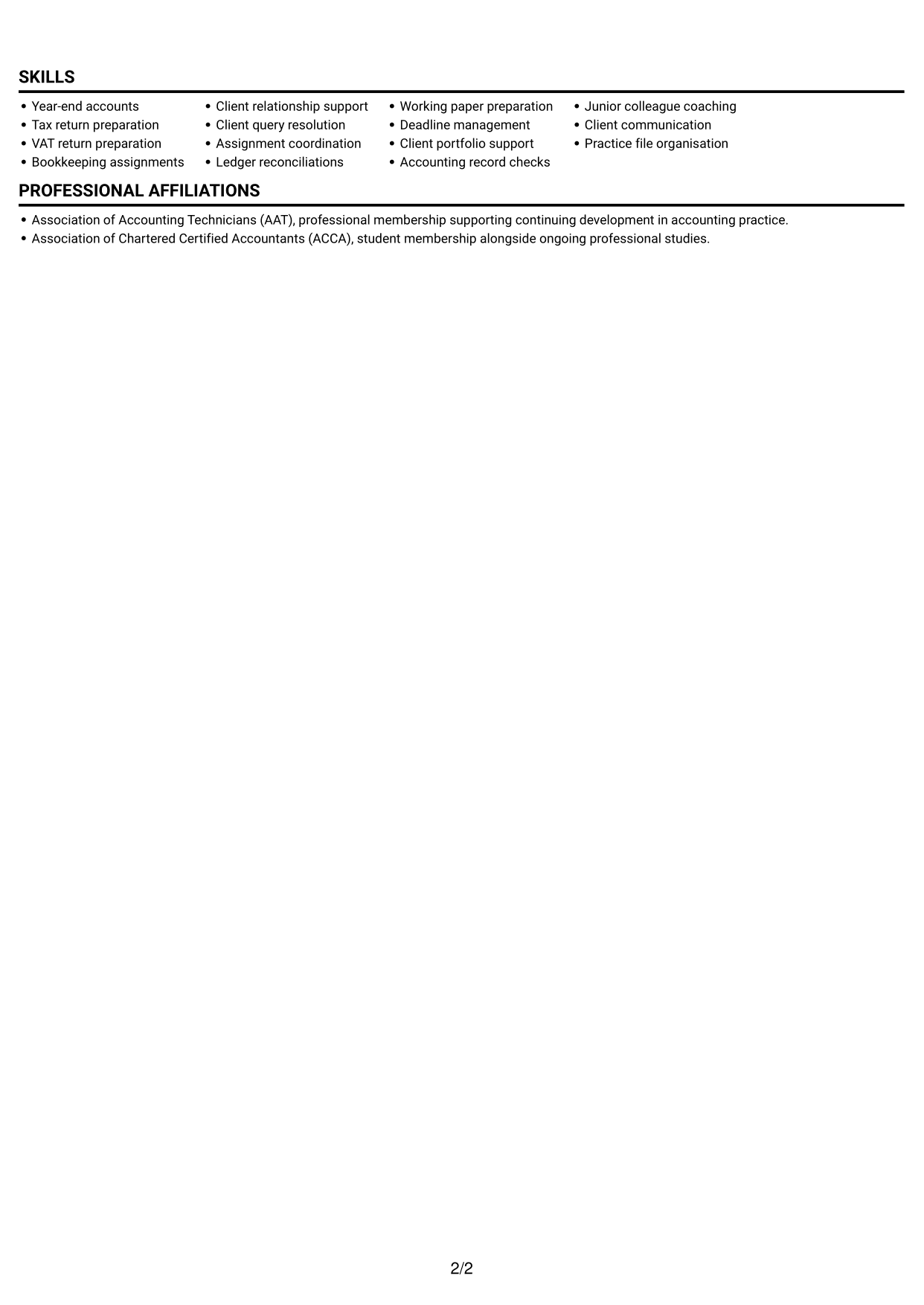 CV example — page 2