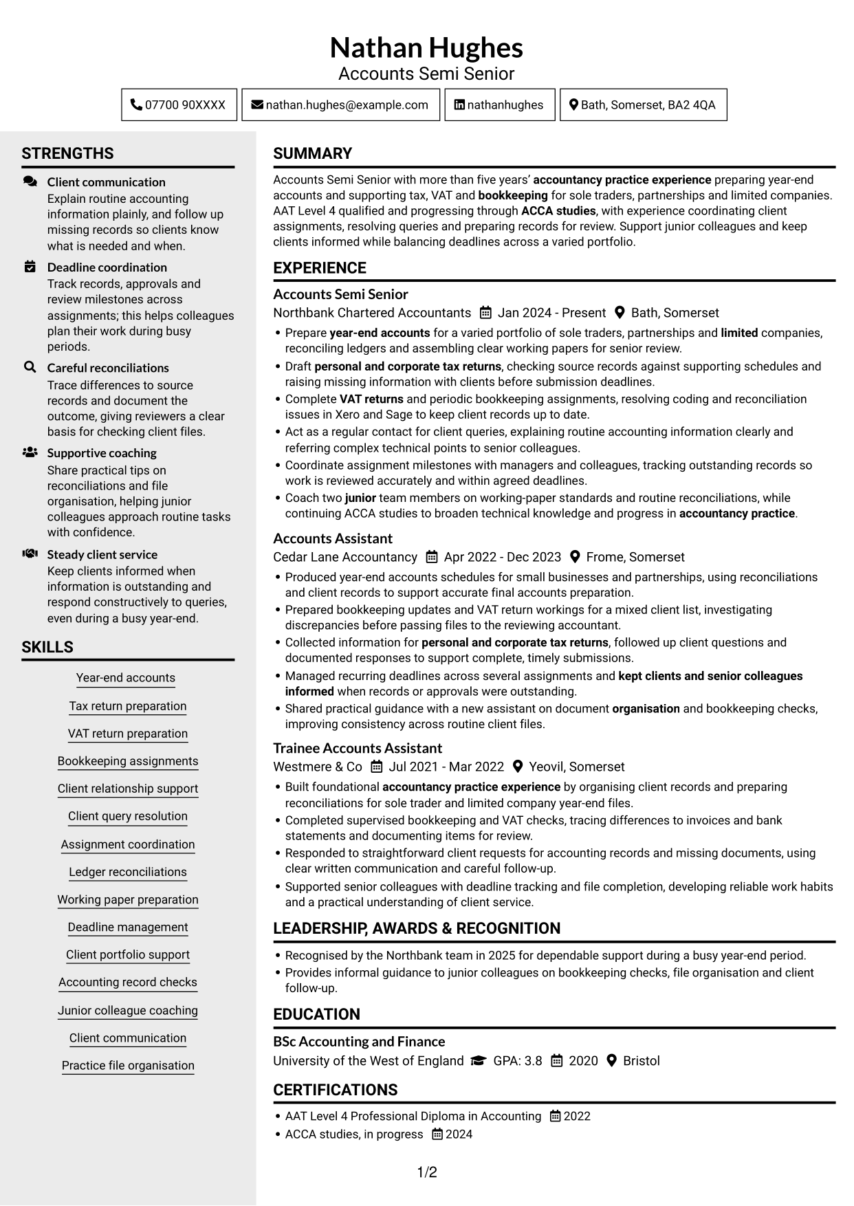 CV example — page 1